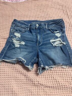 American Eagle Outfitters Distressed Dark Blue Denim Cutoff Shorts